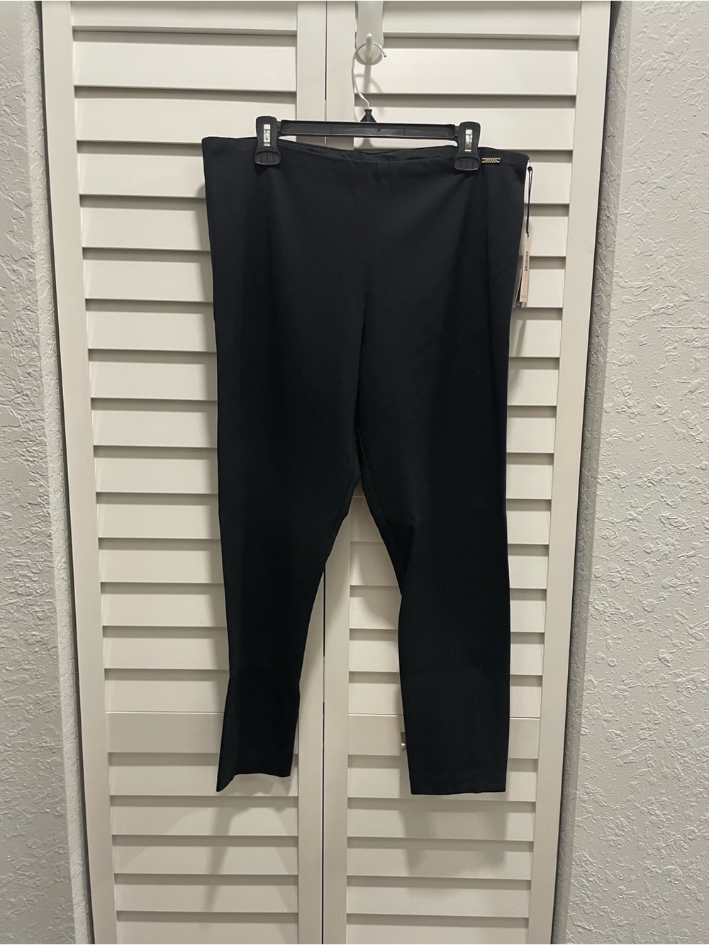 Ivanka Trump Black Leggings with Gold Logo Plaque